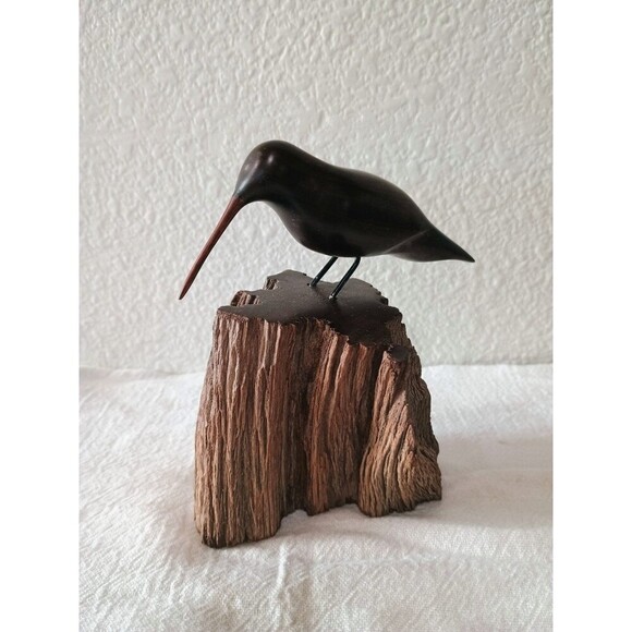 Wooden Other - Hand Carved Signed Wooden Shorebird F. C. Snider